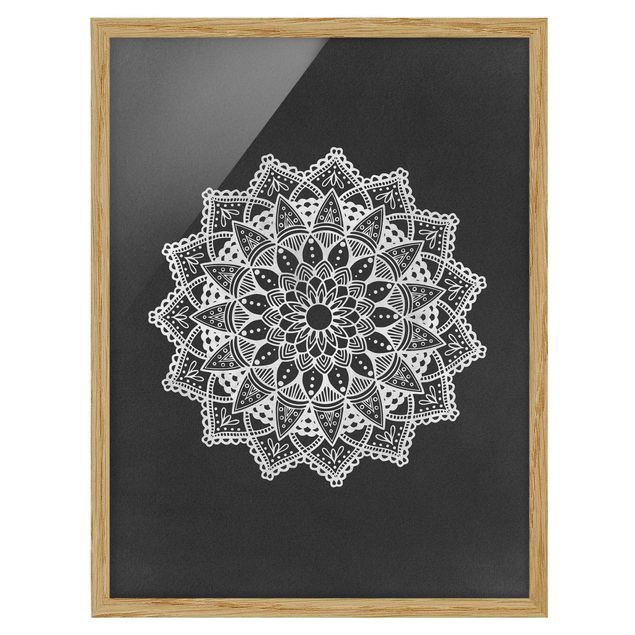 Framed poster - Mandala Illustration Ornament White Black