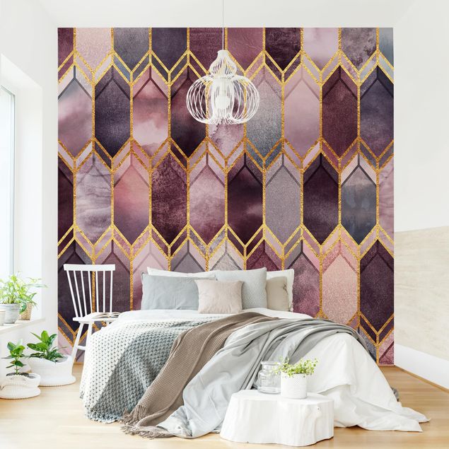 Wallpapers Stained Glass Geometric Rose Gold