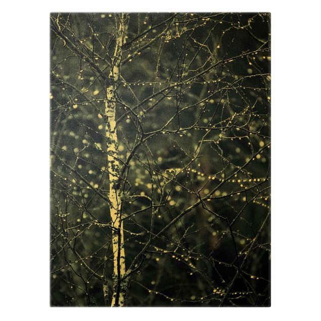 Canvas print gold - Dark Birch Tree In Cold Rain