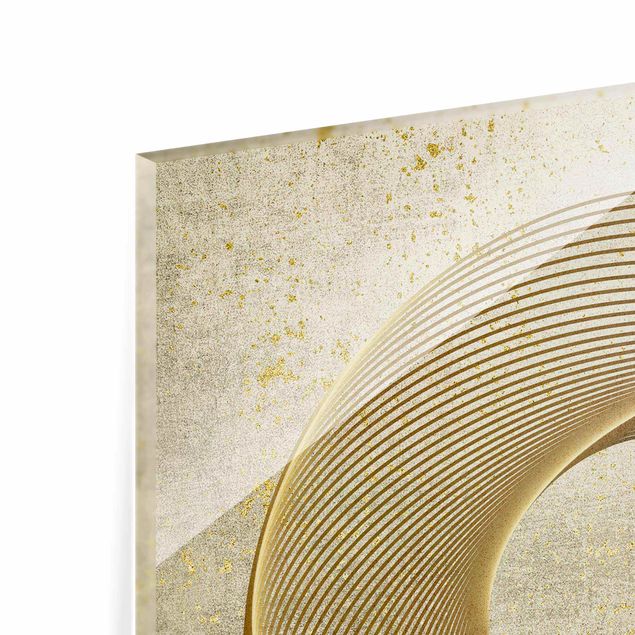 Glass print - Line Art Circling Spirale Gold