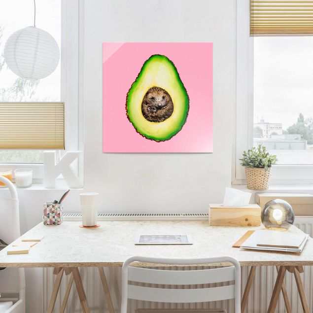 Glas Magnetboard Avocado With Hedgehog