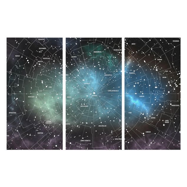 Print on canvas 3 parts - Stellar Constellation Map Galactic Nebula
