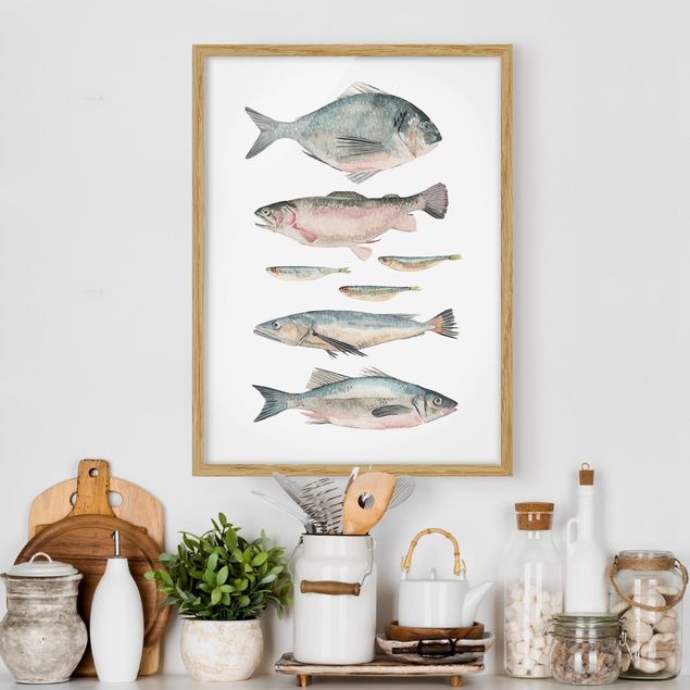 Framed poster - Seven Fish In Watercolour II