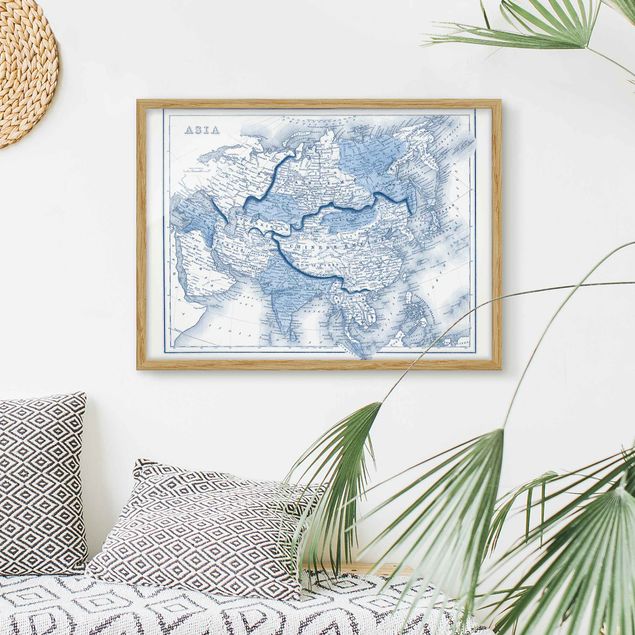Framed poster - Map In Blue Tones - Asia