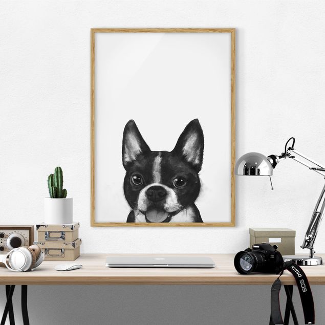 Framed poster - Illustration Dog Boston Black And White Painting