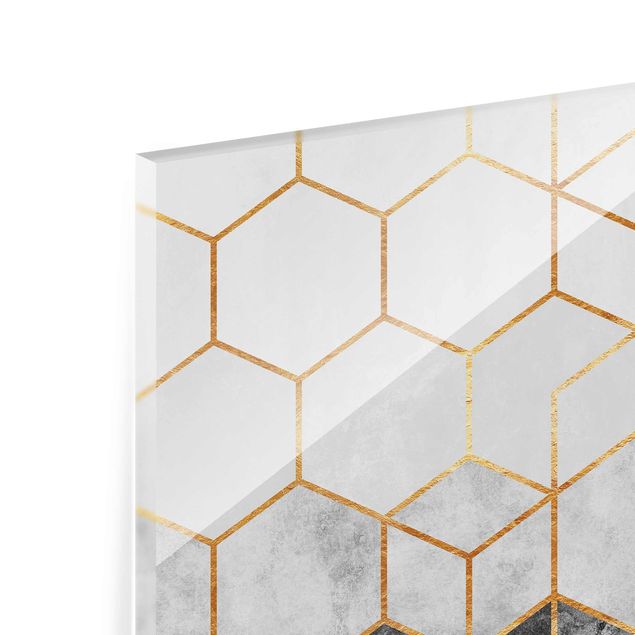 Glass print - Golden Hexagons Black And White