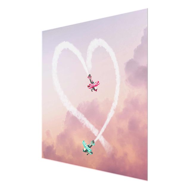 Glass print - Heart With Airplanes