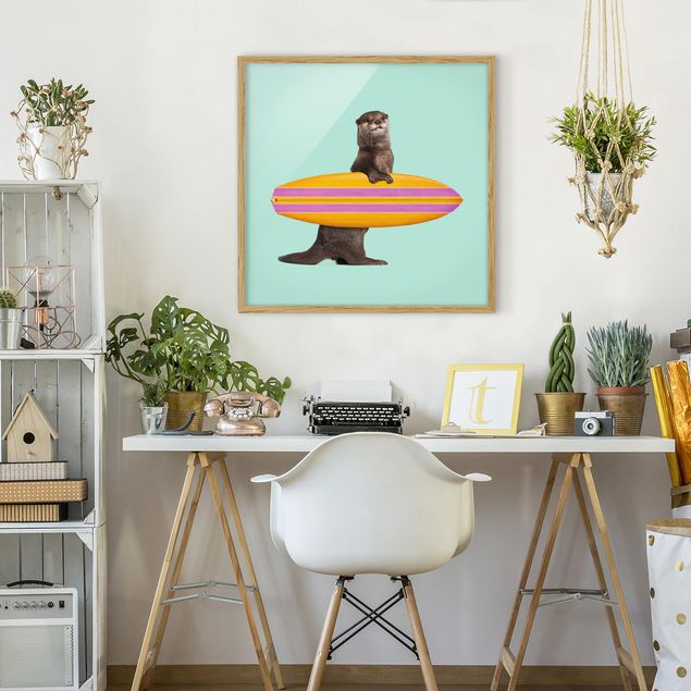 Framed poster - Otter With Surfboard
