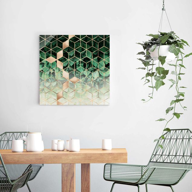 Magnettafel Glas Green Leaves Golden Geometry