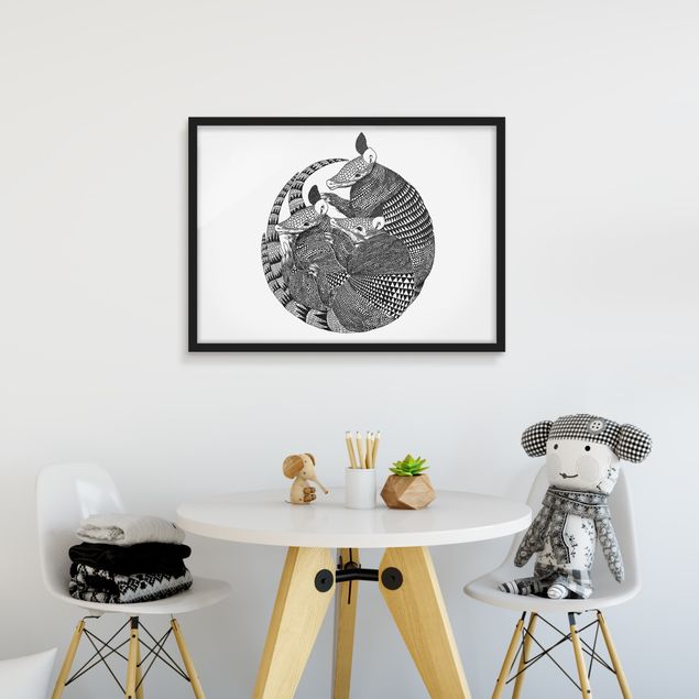 Framed poster - Illustration Armadillos Black And White Pattern