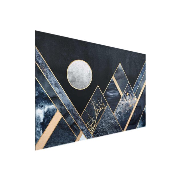 Glass print - Golden Moon Abstract Black Mountains
