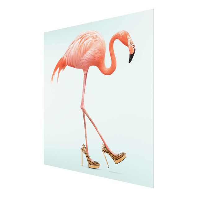 Glass print - Flamingo With High Heels