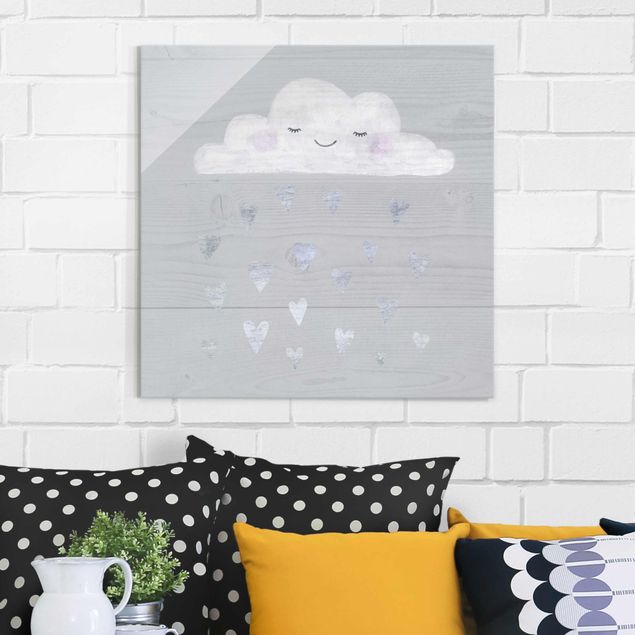 Magnettafel Glas Cloud With Silver Hearts