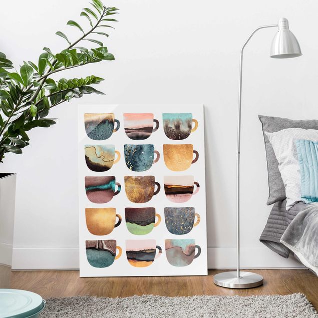 Glass print - Colourful Coffee Mugs With Gold