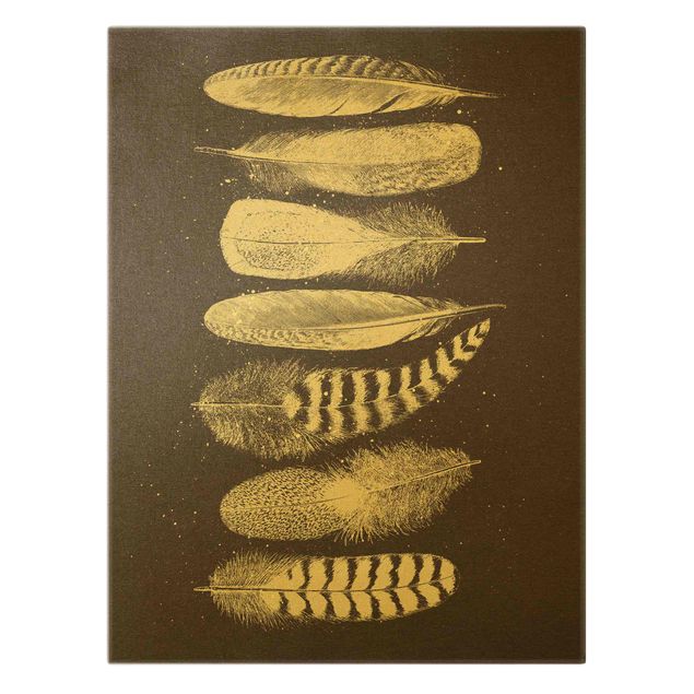 Canvas print gold - Seven Feathers - Drawing