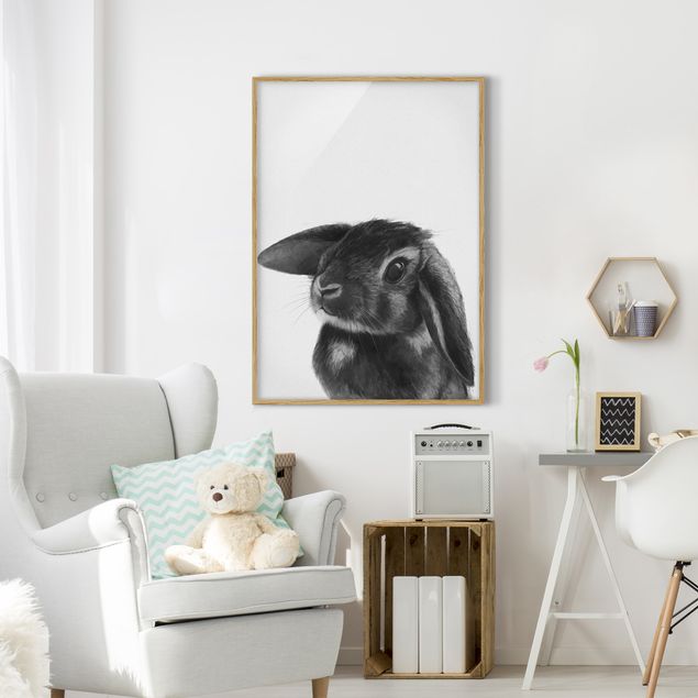 Framed poster - Illustration Rabbit Black And White Drawing