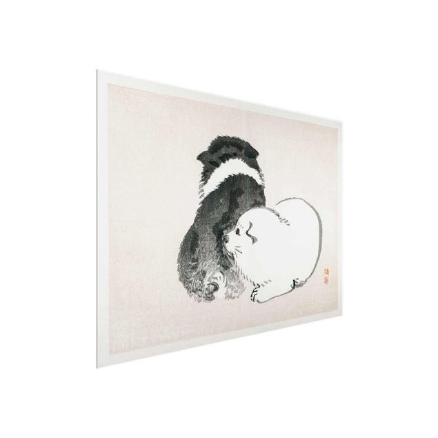 Glass print - Asian Vintage Drawing Black And White Pooch