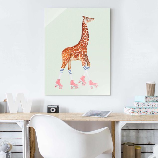Glass print - Giraffe With Roller Skates