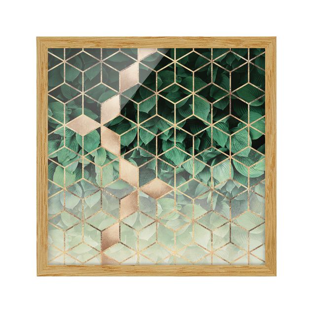 Framed poster - Green Leaves Golden Geometry
