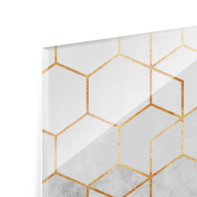 Glass print - Golden Hexagons Black And White