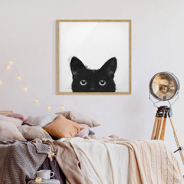 Framed poster - Illustration Black Cat On White Painting