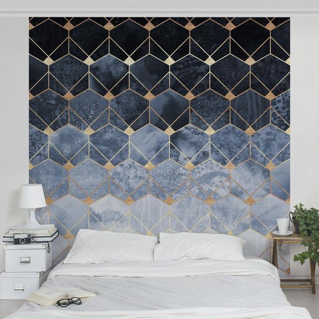 Wallpapers Blue Geometry Golden Art Deco