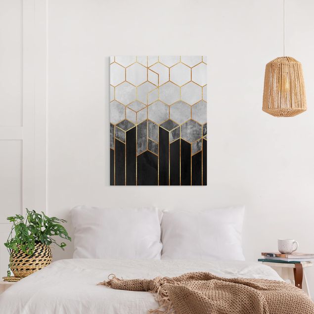 Canvas print - Golden Hexagons Black And White
