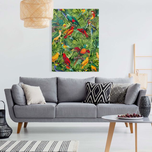 Print on canvas - Colourful Collage - Parrots In The Jungle