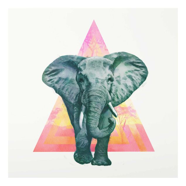 Glass print - Illustration Elephant Front Triangle Painting