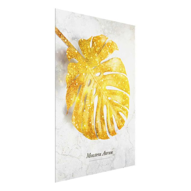 Glass print - Gold - Monstera Aurum