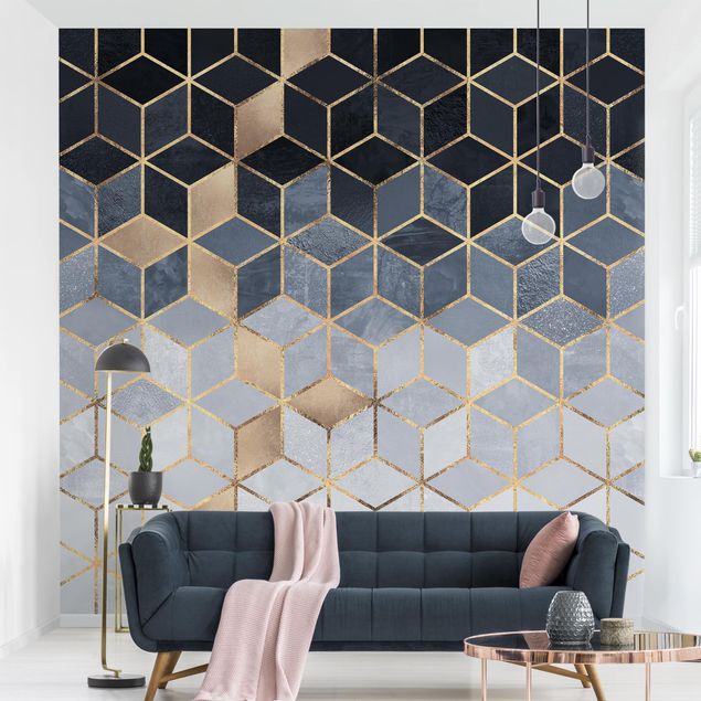 Wallpaper - Blue White Golden Geometry