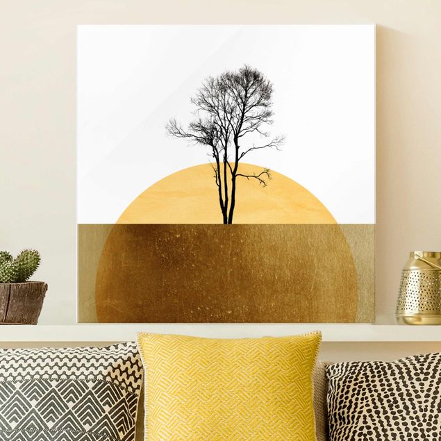 Magnettafel Glas Golden Sun With Tree