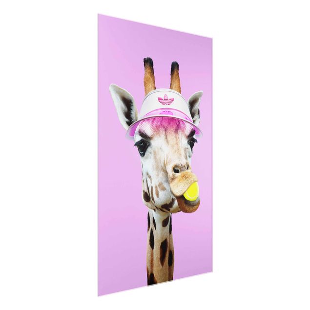 Glass print - Giraffe Playing Tennis