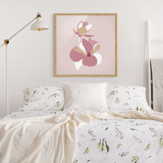 Framed poster - Line Art Flowers Pastel Pink