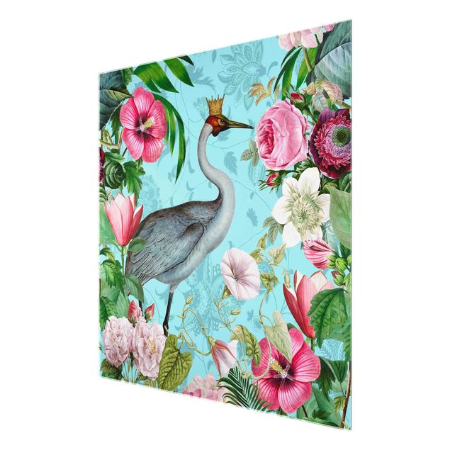 Glass print - Vintage Collage - Crane With Crown