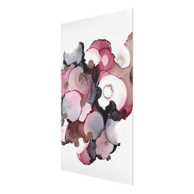 Glass print - Pink Beige Drops With Pink Gold