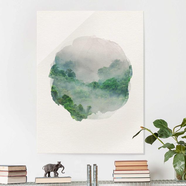 Glass print - WaterColours - Jungle In The Mist