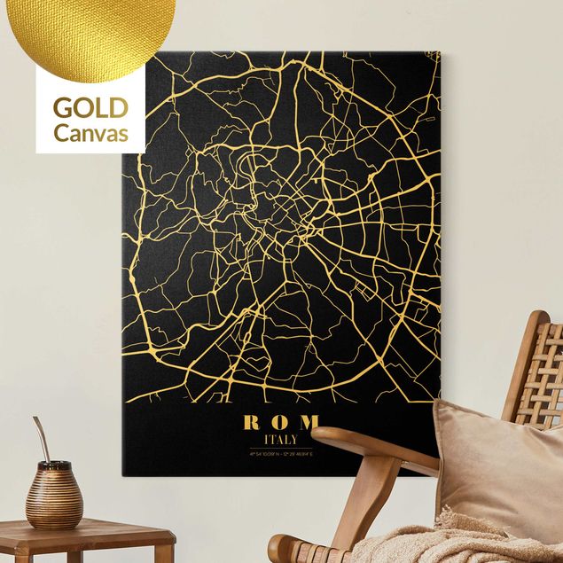 Canvas print gold - Rome City Map - Classic Black