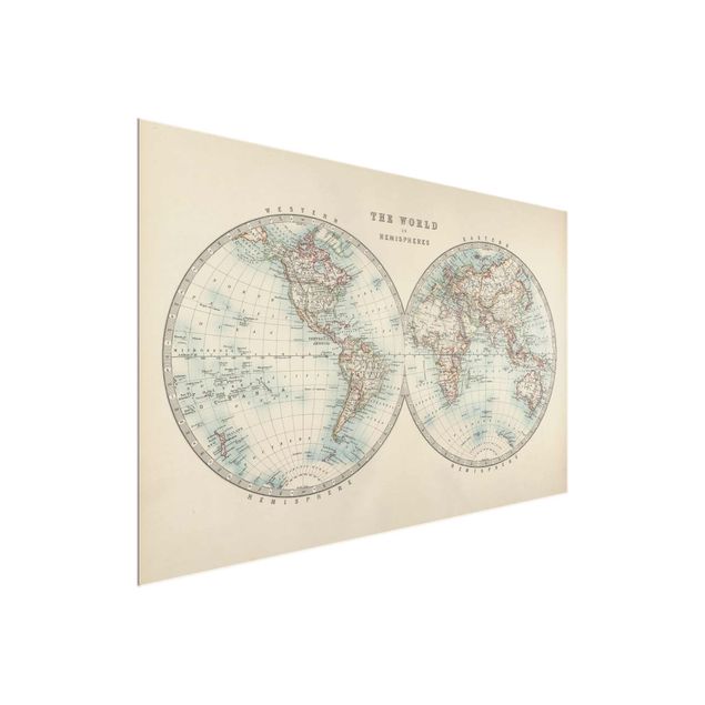 Glass print - Vintage World Map The Two Hemispheres