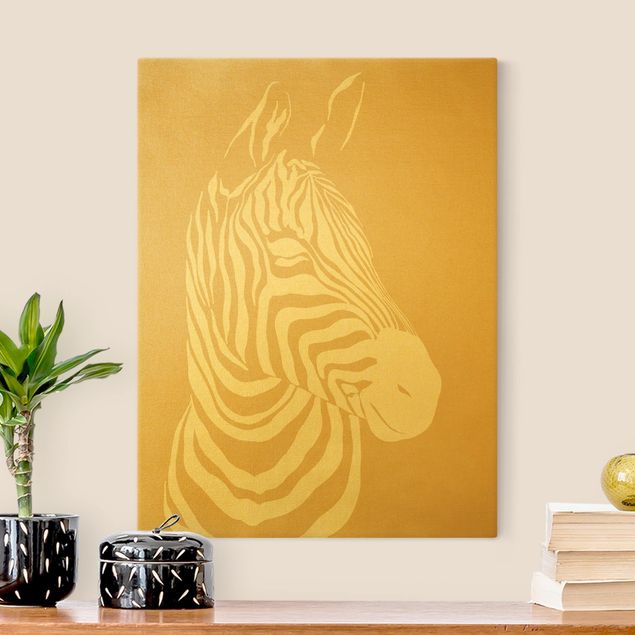 Canvas print gold - Safari Animals - Portrait Zebra Beige