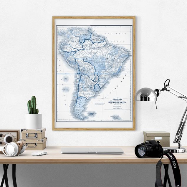 Framed poster - Map In Blue Tones - South America