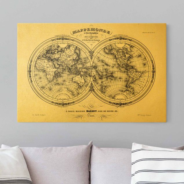 Print on canvas - French map of the hemispheres from 1848