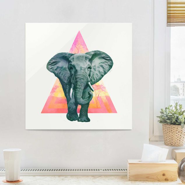 Glass print - Illustration Elephant Front Triangle Painting