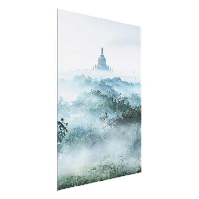 Glass print - Morning Fog Over The Jungle Of Bagan