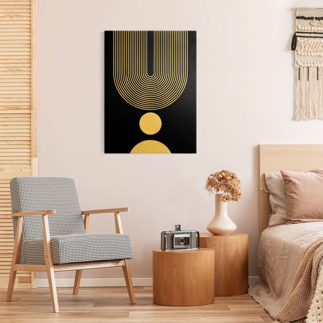 Canvas print gold - Geometrical Shapes - Rainbow And Circles Black