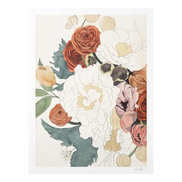 Glass print - Drawing Bouquet Of Flowers In Red And Sepia