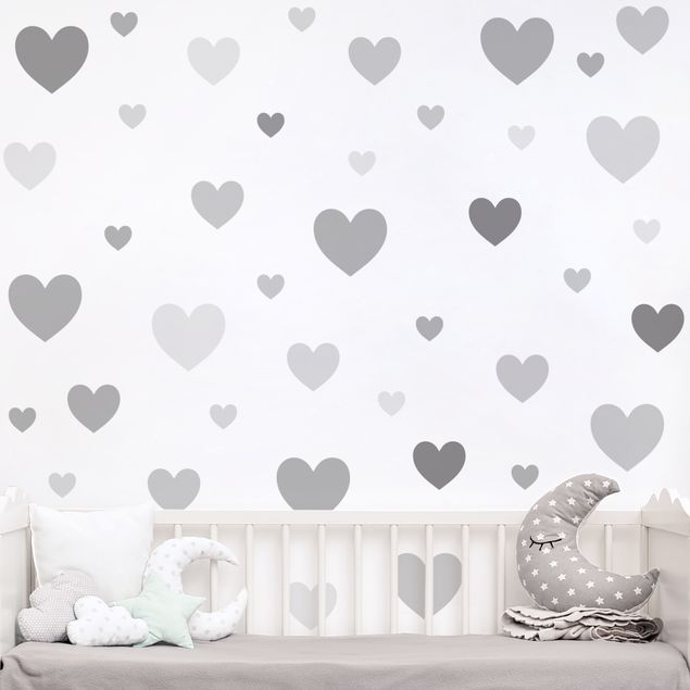 Romantic wall stickers 85 Hearts Grey Set