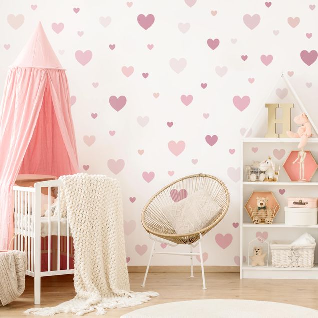 Wall sticker - 85 hearts pink set