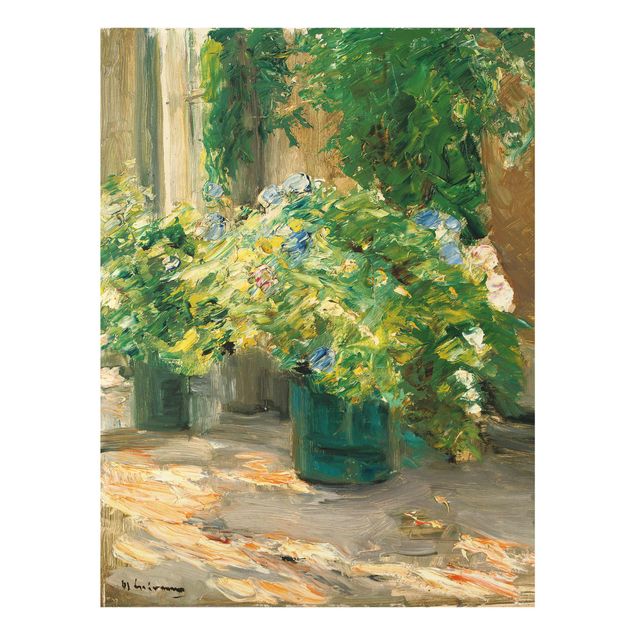 Glass print - Max Liebermann - Flower Pots In Front Of The House