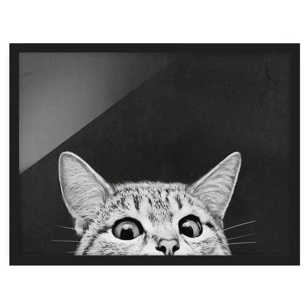 Framed poster - Illustration Cat Black And White Drawing